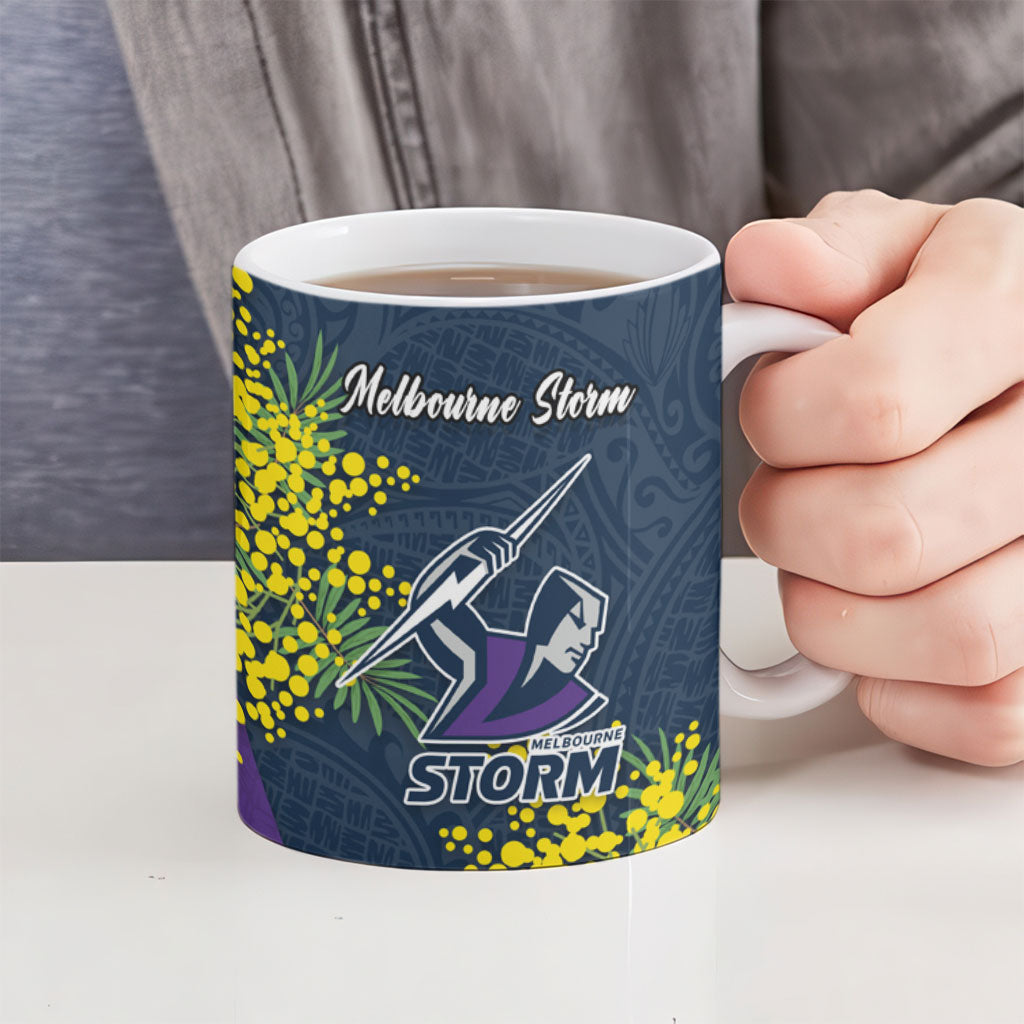 Melbourne Storm Ceramic Mug Golden Wattle Floral Polynesian - Australian Flower - Rugby Mascot