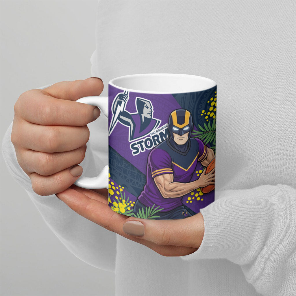 Melbourne Storm Ceramic Mug Golden Wattle Floral Polynesian - Australian Flower - Rugby Mascot