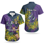 Melbourne Storm Couples Matching Puletasi and Hawaiian Shirt Golden Wattle Floral Polynesian - Australian Flower - Rugby Mascot