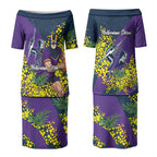 Melbourne Storm Couples Matching Puletasi and Hawaiian Shirt Golden Wattle Floral Polynesian - Australian Flower - Rugby Mascot
