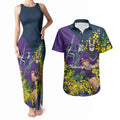 Melbourne Storm Couples Matching Tank Maxi Dress and Hawaiian Shirt Golden Wattle Floral Polynesian - Australian Flower - Rugby Mascot