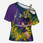 Melbourne Storm Cross Shoulder Shirt Golden Wattle Floral Polynesian - Australian Flower - Rugby Mascot