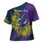 Melbourne Storm Cross Shoulder Shirt Golden Wattle Floral Polynesian - Australian Flower - Rugby Mascot