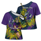 Melbourne Storm Cross Shoulder Shirt Golden Wattle Floral Polynesian - Australian Flower - Rugby Mascot