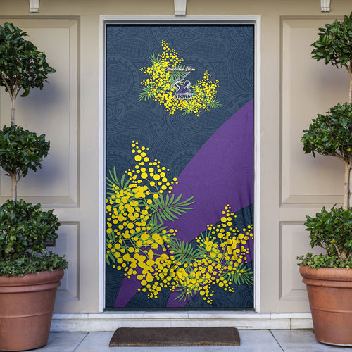 Melbourne Storm Door Cover Golden Wattle Floral Polynesian - Australian Flower - Rugby Mascot