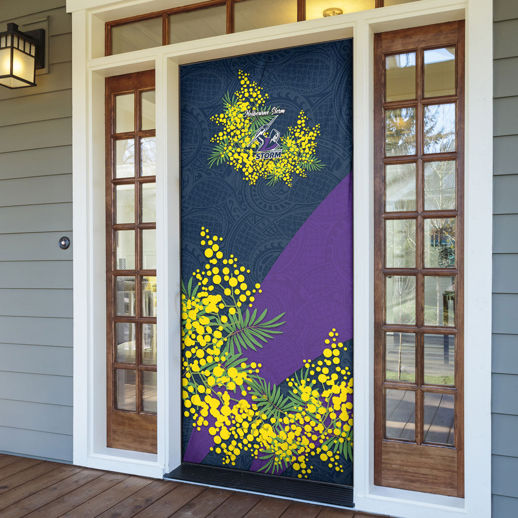 Melbourne Storm Door Cover Golden Wattle Floral Polynesian - Australian Flower - Rugby Mascot