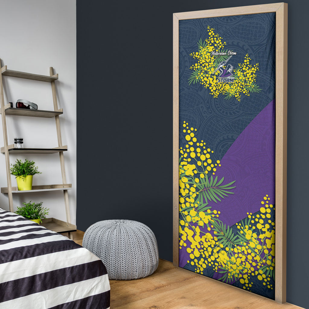 Melbourne Storm Door Cover Golden Wattle Floral Polynesian - Australian Flower - Rugby Mascot