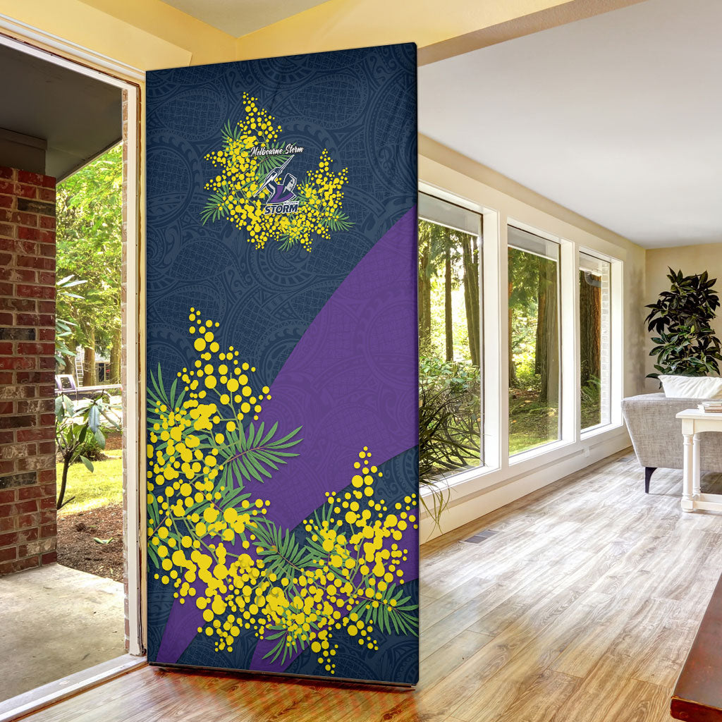 Melbourne Storm Door Cover Golden Wattle Floral Polynesian - Australian Flower - Rugby Mascot