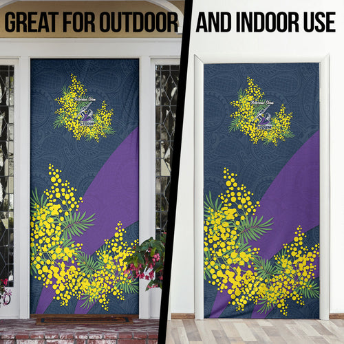 Melbourne Storm Door Cover Golden Wattle Floral Polynesian - Australian Flower - Rugby Mascot