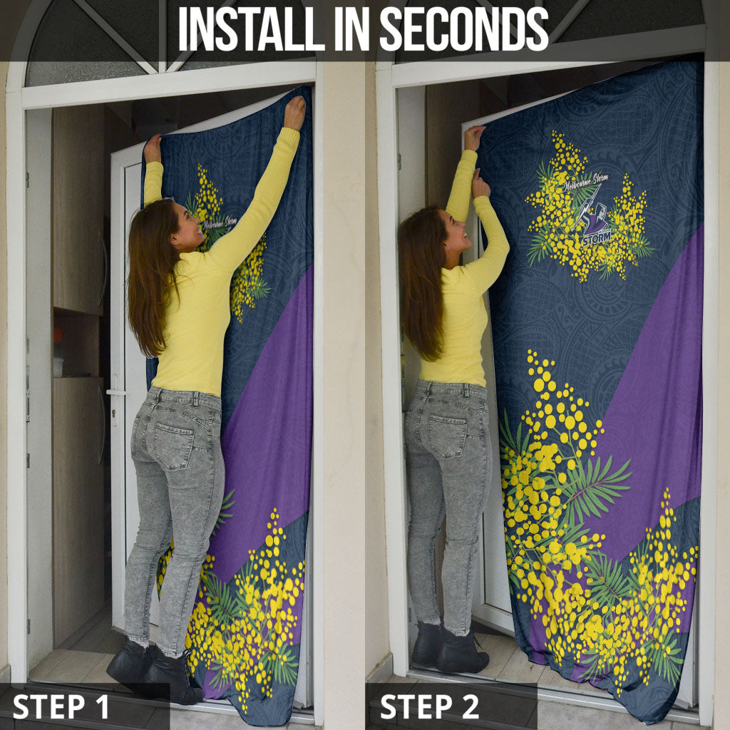 Melbourne Storm Door Cover Golden Wattle Floral Polynesian - Australian Flower - Rugby Mascot