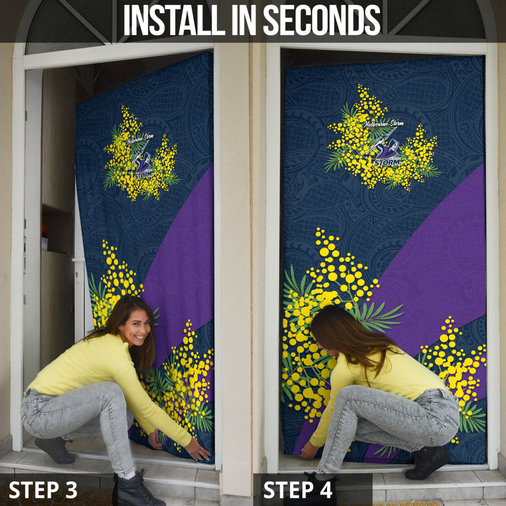 Melbourne Storm Door Cover Golden Wattle Floral Polynesian - Australian Flower - Rugby Mascot