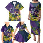 Melbourne Storm Family Matching Puletasi and Hawaiian Shirt Golden Wattle Floral Polynesian - Australian Flower - Rugby Mascot