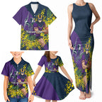 Melbourne Storm Family Matching Tank Maxi Dress and Hawaiian Shirt Golden Wattle Floral Polynesian - Australian Flower - Rugby Mascot