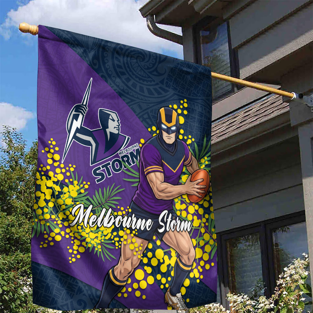 Melbourne Storm Garden Flag Golden Wattle Floral Polynesian - Australian Flower - Rugby Mascot