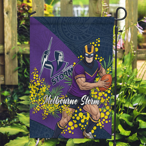 Melbourne Storm Garden Flag Golden Wattle Floral Polynesian - Australian Flower - Rugby Mascot