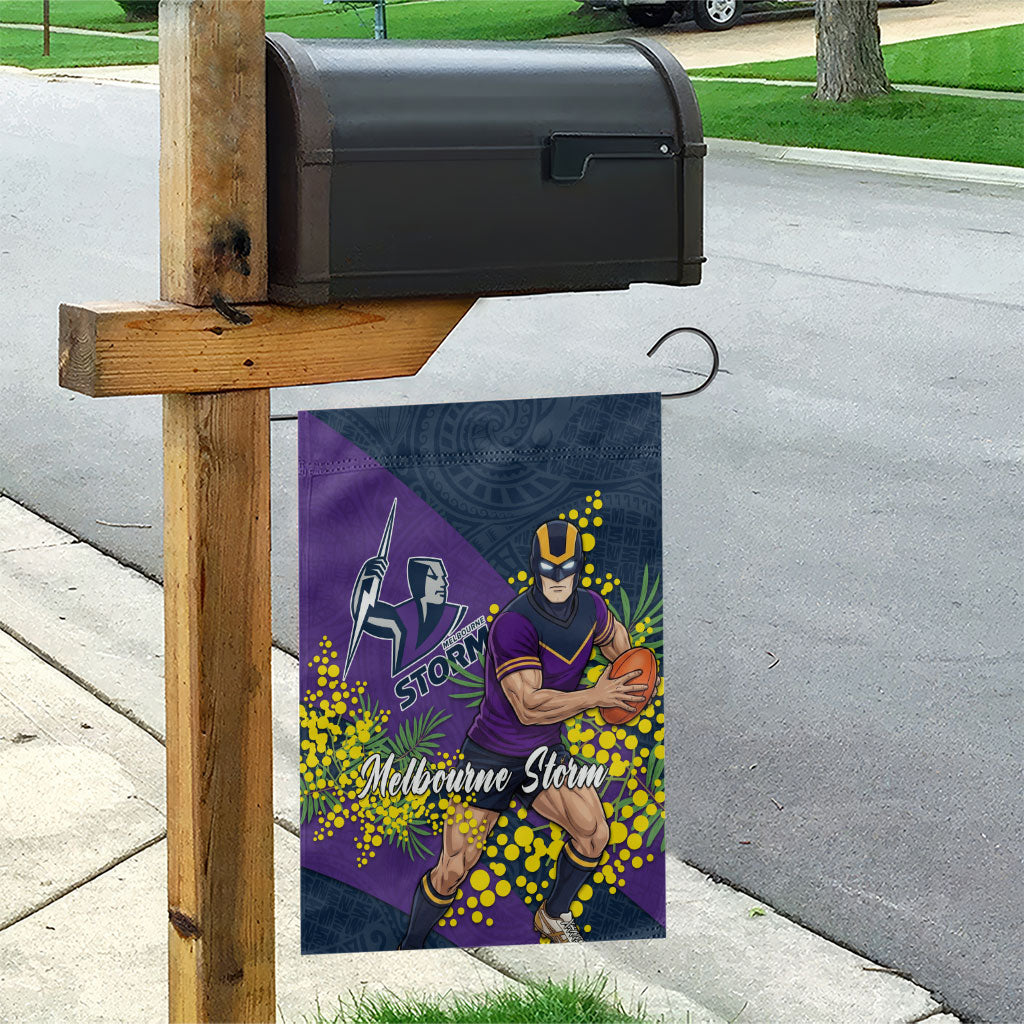 Melbourne Storm Garden Flag Golden Wattle Floral Polynesian - Australian Flower - Rugby Mascot