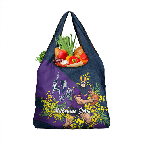 Melbourne Storm Grocery Bag Golden Wattle Floral Polynesian - Australian Flower - Rugby Mascot