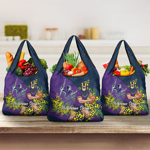 Melbourne Storm Grocery Bag Golden Wattle Floral Polynesian - Australian Flower - Rugby Mascot