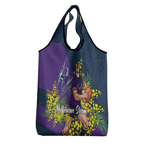 Melbourne Storm Grocery Bag Golden Wattle Floral Polynesian - Australian Flower - Rugby Mascot