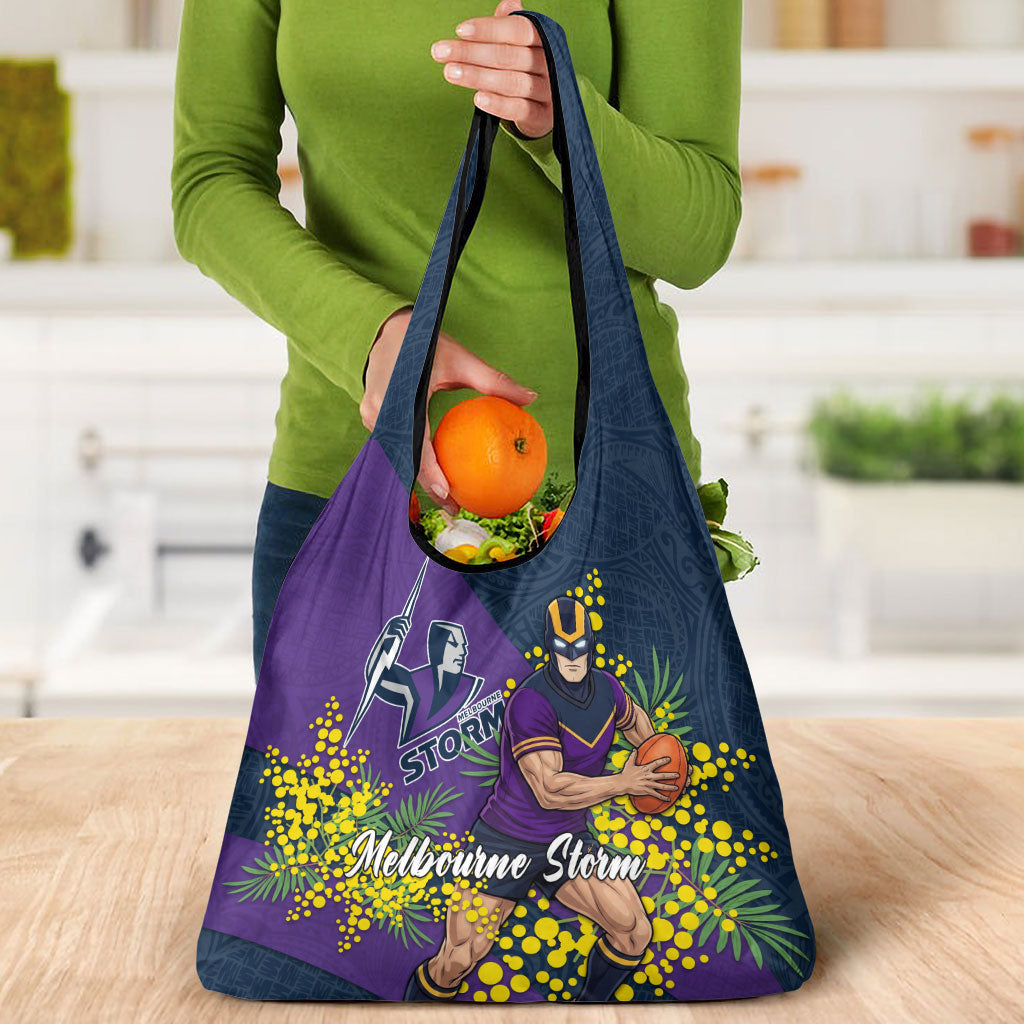 Melbourne Storm Grocery Bag Golden Wattle Floral Polynesian - Australian Flower - Rugby Mascot