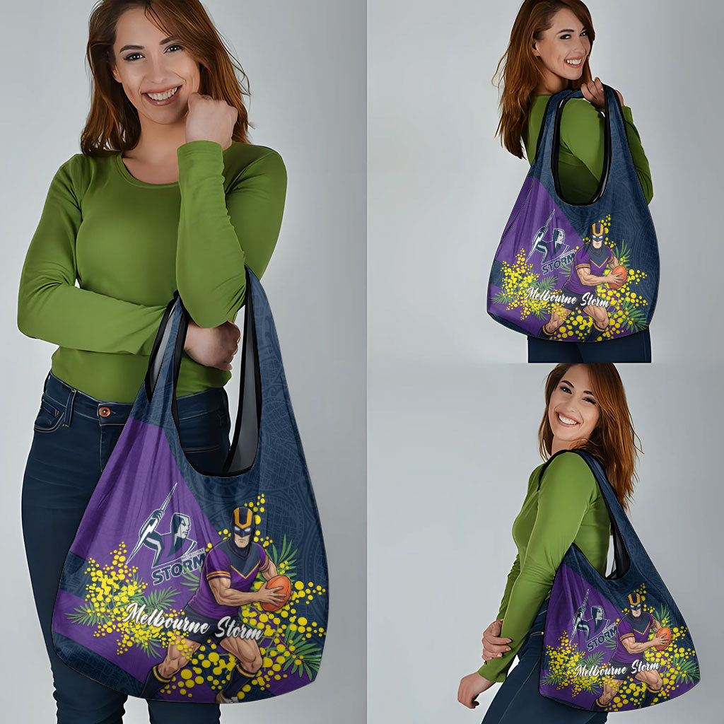 Melbourne Storm Grocery Bag Golden Wattle Floral Polynesian - Australian Flower - Rugby Mascot