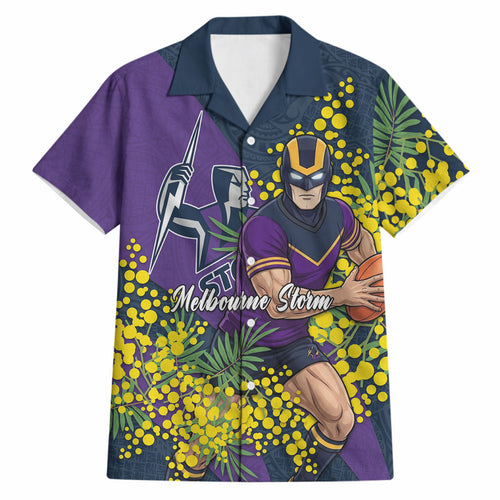 Melbourne Storm Hawaiian Shirt Golden Wattle Floral Polynesian - Australian Flower - Rugby Mascot