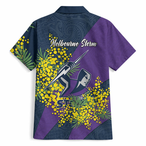 Melbourne Storm Hawaiian Shirt Golden Wattle Floral Polynesian - Australian Flower - Rugby Mascot