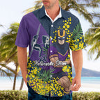 Melbourne Storm Hawaiian Shirt Golden Wattle Floral Polynesian - Australian Flower - Rugby Mascot