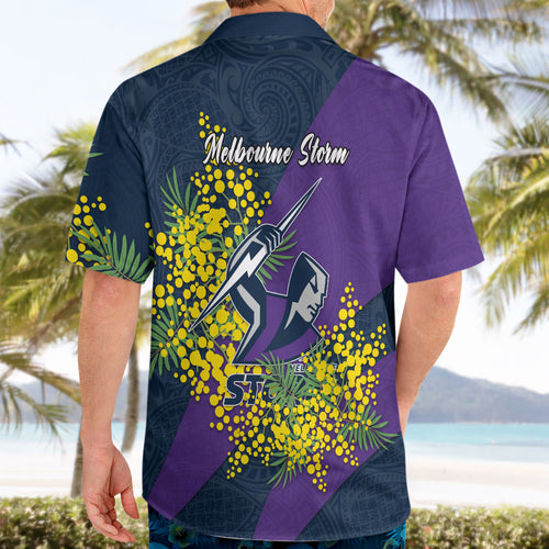 Melbourne Storm Hawaiian Shirt Golden Wattle Floral Polynesian - Australian Flower - Rugby Mascot