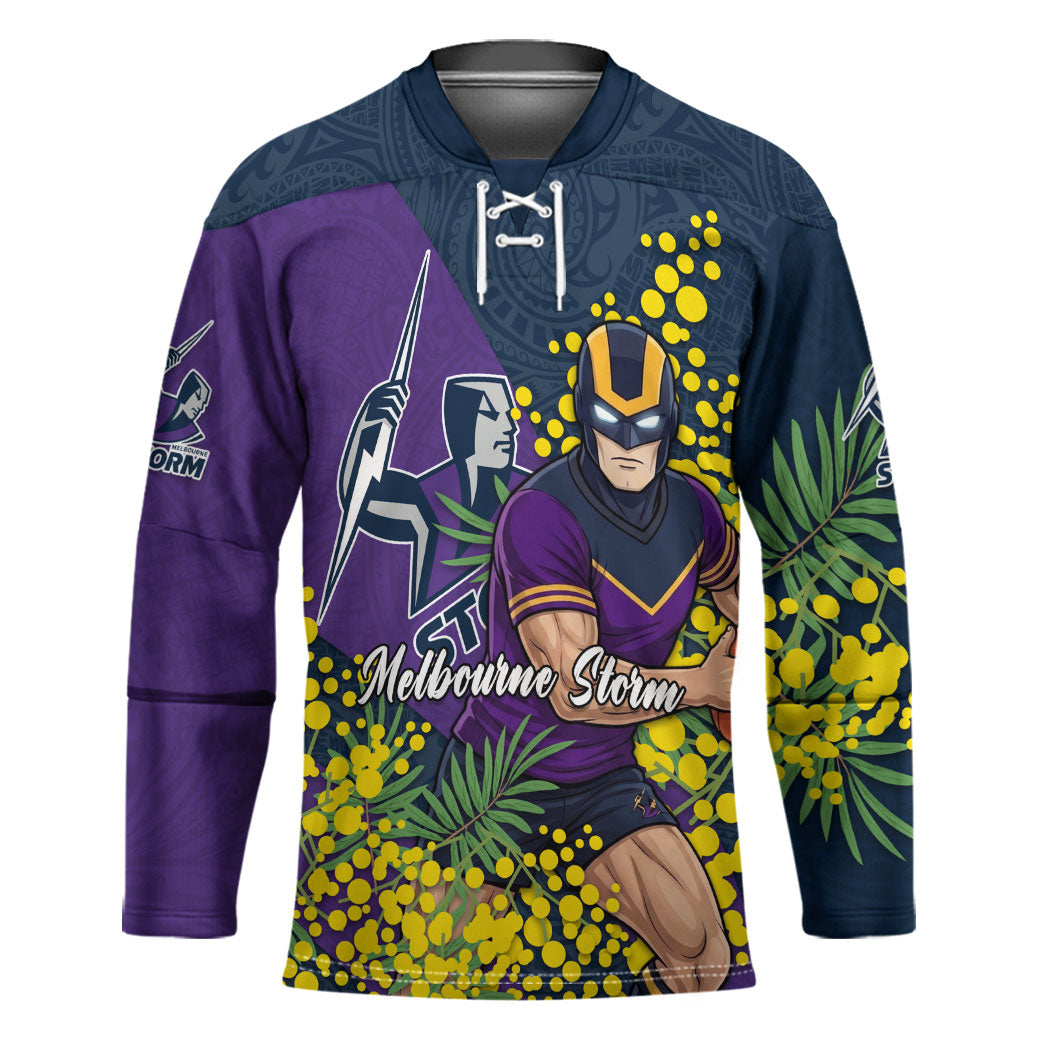 Melbourne Storm Hockey Jersey Golden Wattle Floral Polynesian - Australian Flower - Rugby Mascot