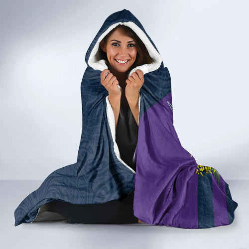 Melbourne Storm Hooded Blanket Golden Wattle Floral Polynesian - Australian Flower - Rugby Mascot