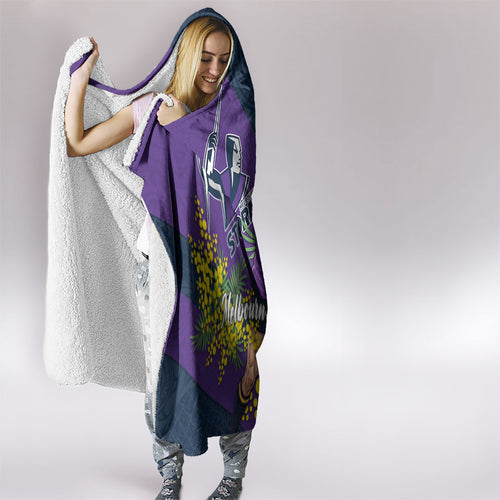 Melbourne Storm Hooded Blanket Golden Wattle Floral Polynesian - Australian Flower - Rugby Mascot