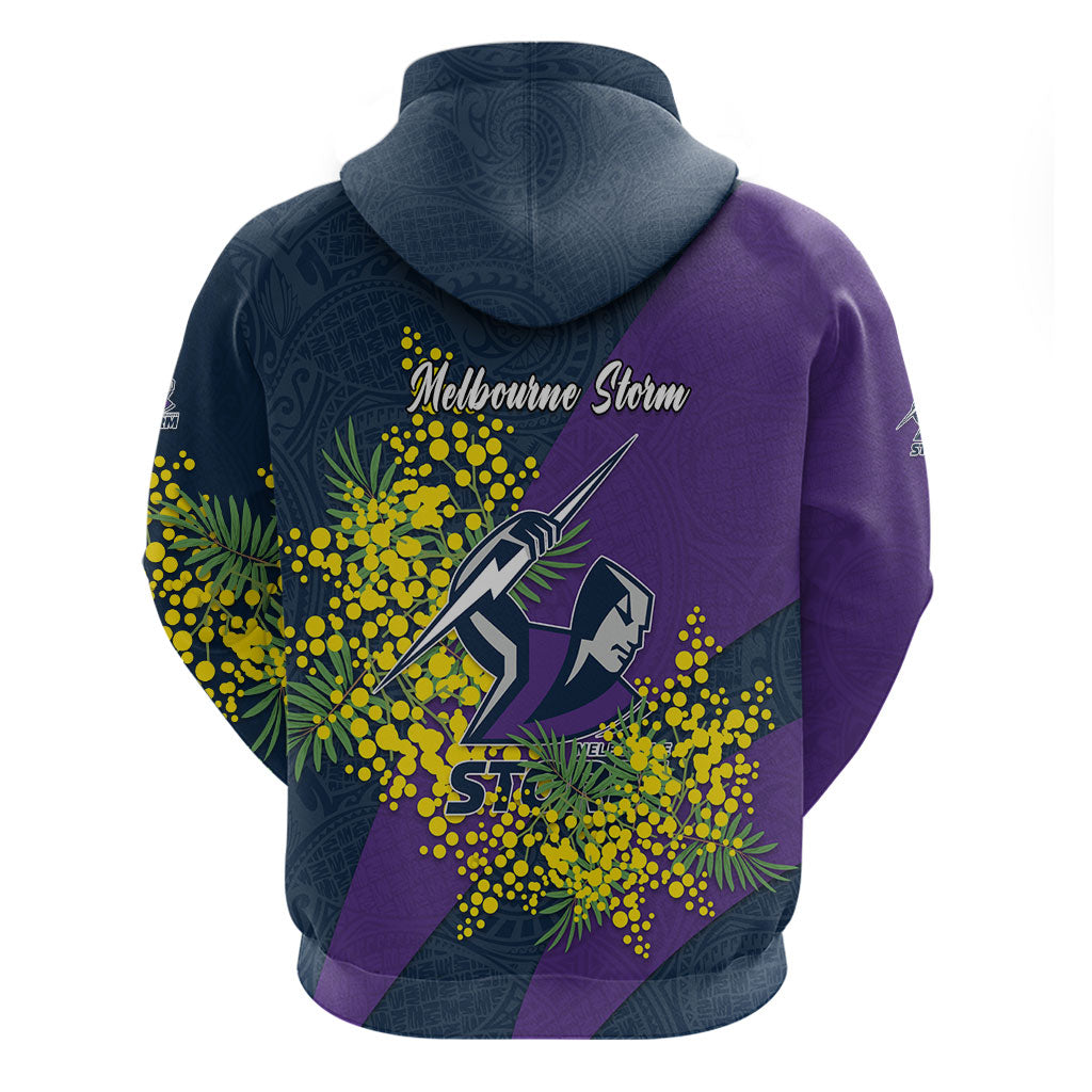 Melbourne Storm Hoodie Golden Wattle Floral Polynesian - Australian Flower - Rugby Mascot