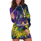 Melbourne Storm Hoodie Dress Golden Wattle Floral Polynesian - Australian Flower - Rugby Mascot