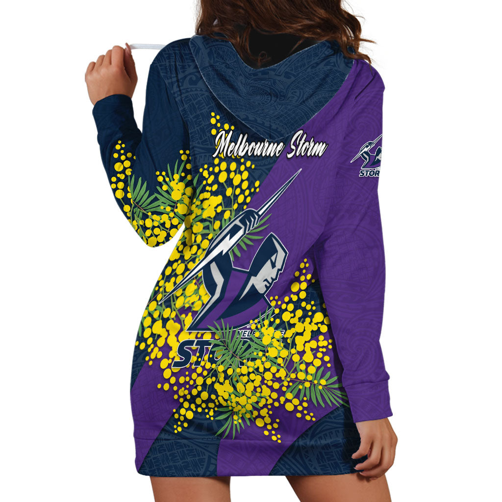 Melbourne Storm Hoodie Dress Golden Wattle Floral Polynesian - Australian Flower - Rugby Mascot