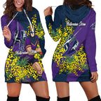 Melbourne Storm Hoodie Dress Golden Wattle Floral Polynesian - Australian Flower - Rugby Mascot