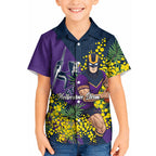 Melbourne Storm Kid Hawaiian Shirt Golden Wattle Floral Polynesian - Australian Flower - Rugby Mascot