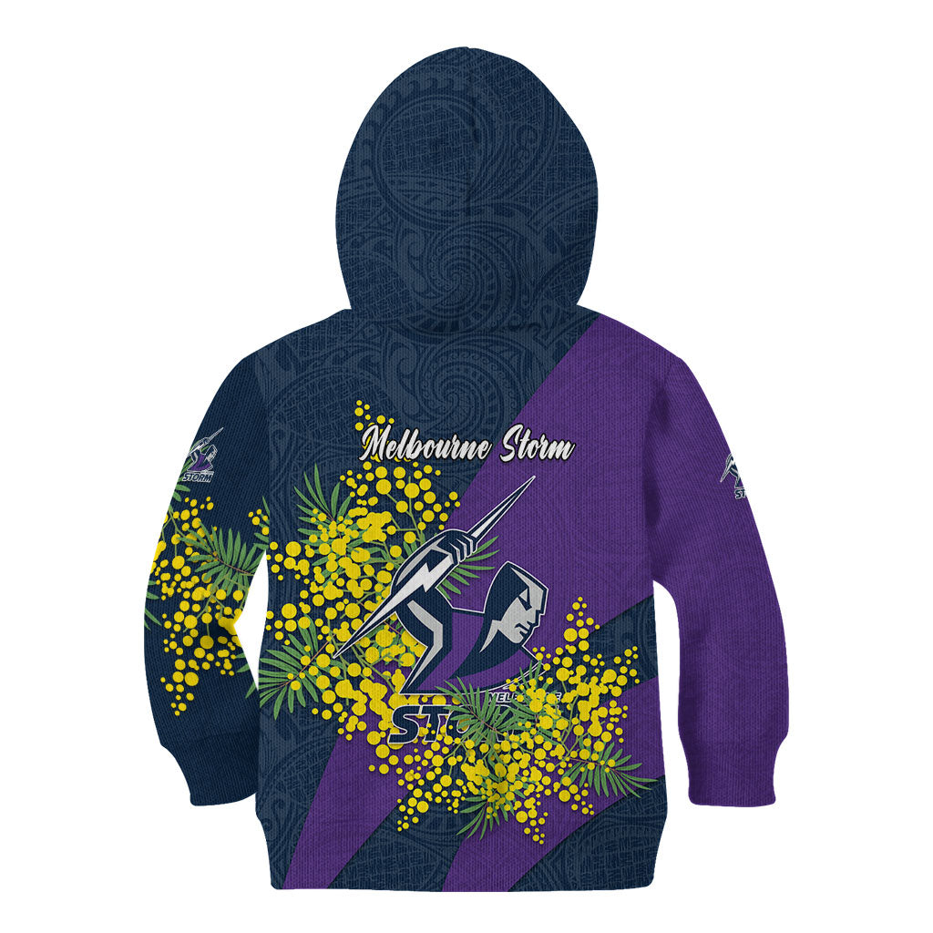 Melbourne Storm Kid Hoodie Golden Wattle Floral Polynesian - Australian Flower - Rugby Mascot