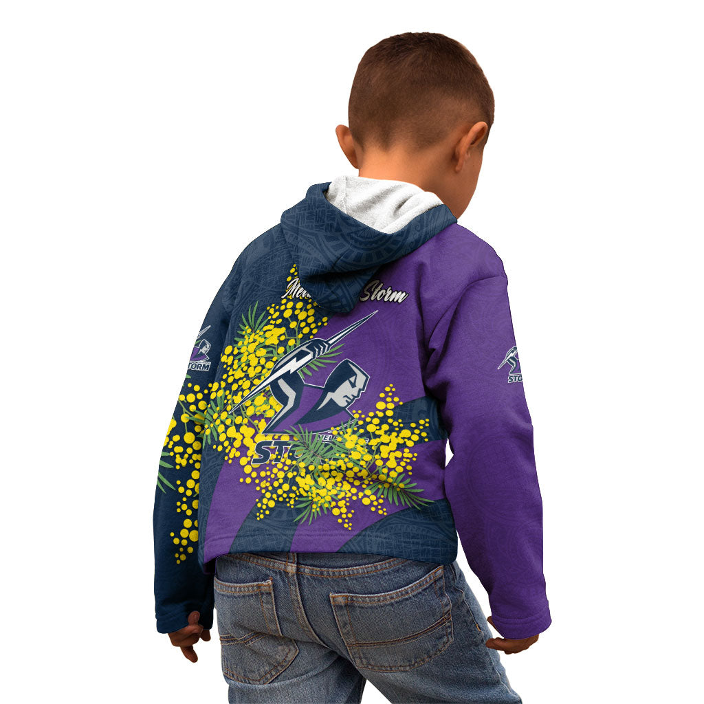 Melbourne Storm Kid Hoodie Golden Wattle Floral Polynesian - Australian Flower - Rugby Mascot