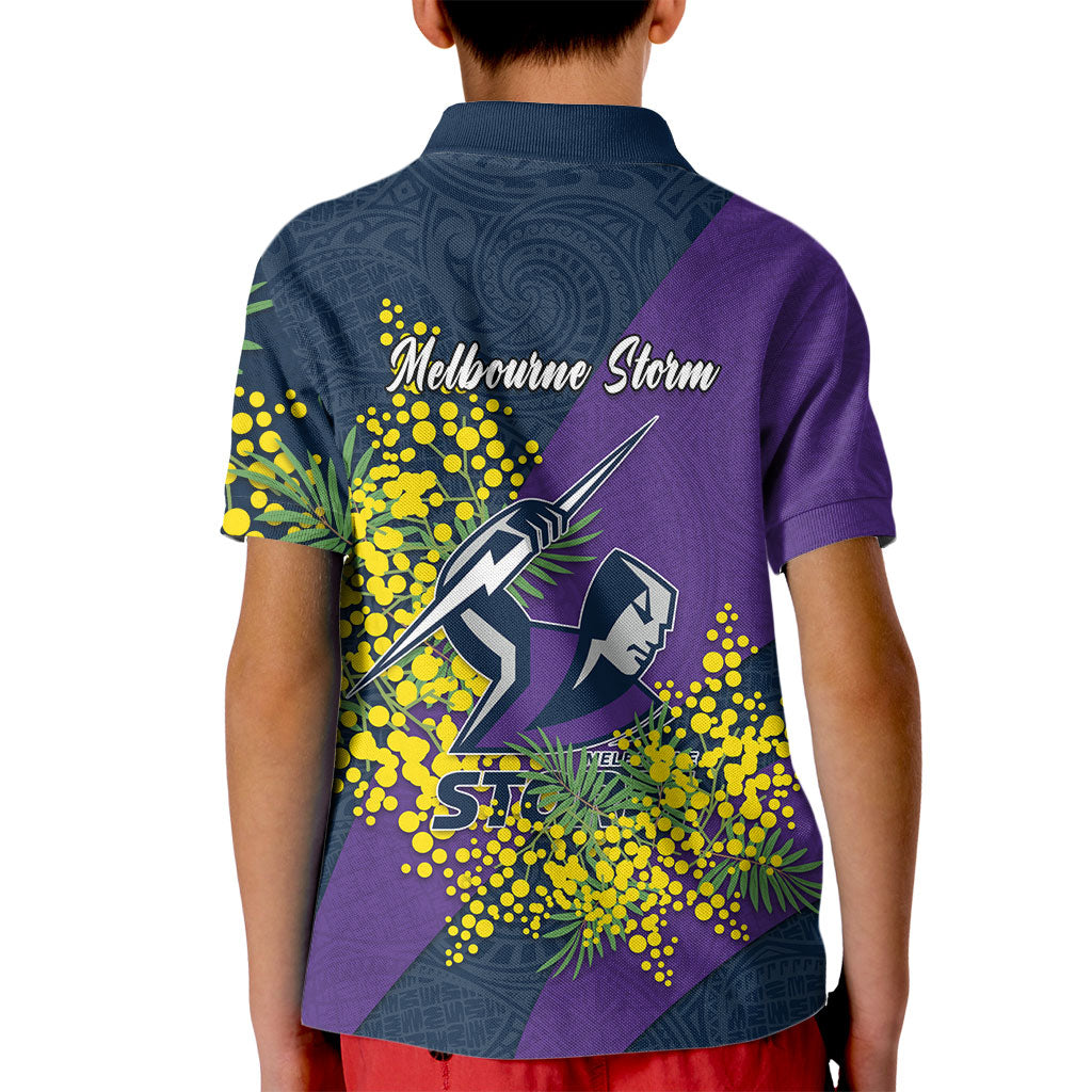Melbourne Storm Kid Polo Shirt Golden Wattle Floral Polynesian - Australian Flower - Rugby Mascot
