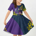 Melbourne Storm Kid Short Sleeve Dress Golden Wattle Floral Polynesian - Australian Flower - Rugby Mascot