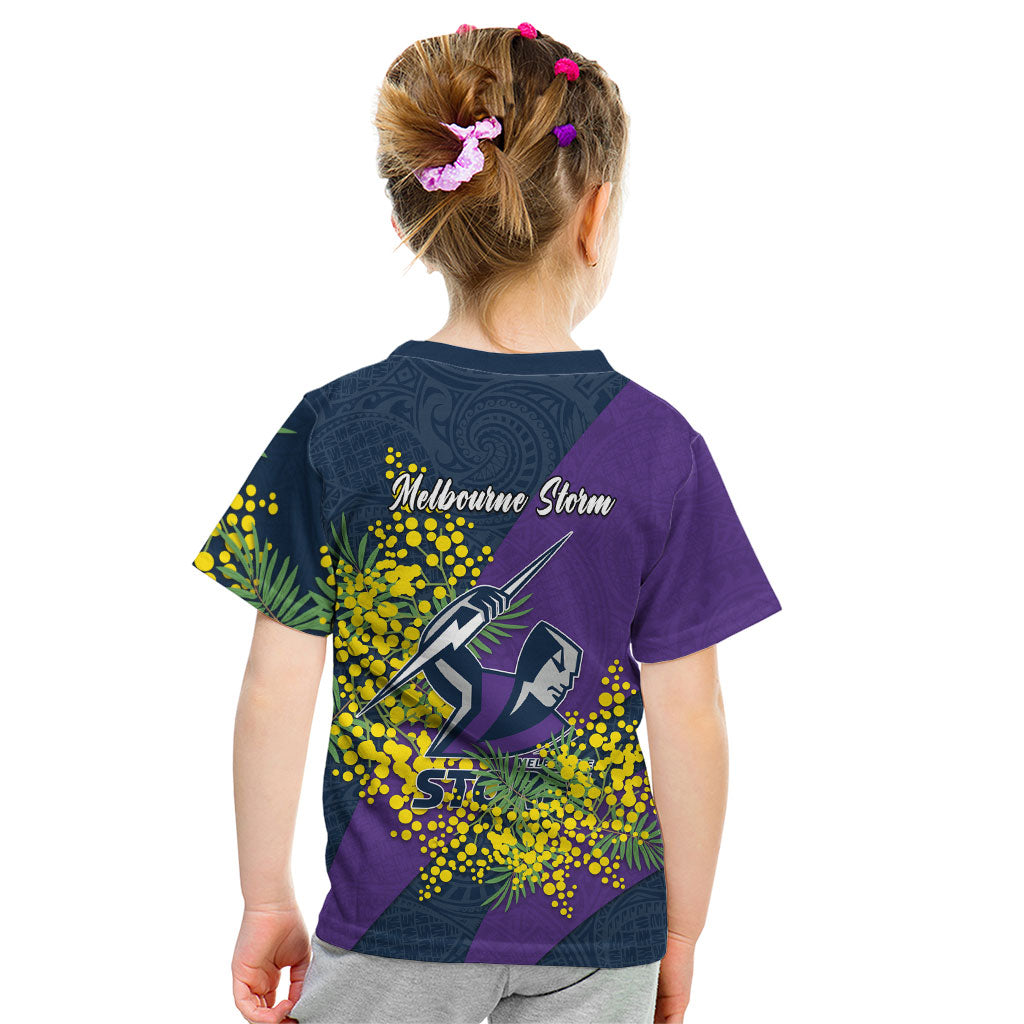Melbourne Storm Kid T Shirt Golden Wattle Floral Polynesian - Australian Flower - Rugby Mascot