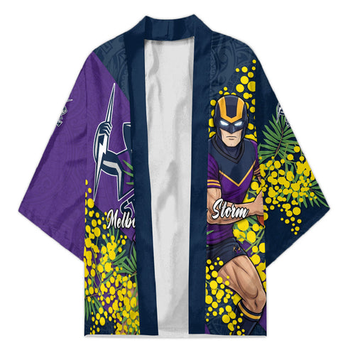 Melbourne Storm Kimono Golden Wattle Floral Polynesian - Australian Flower - Rugby Mascot