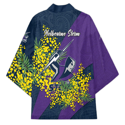 Melbourne Storm Kimono Golden Wattle Floral Polynesian - Australian Flower - Rugby Mascot