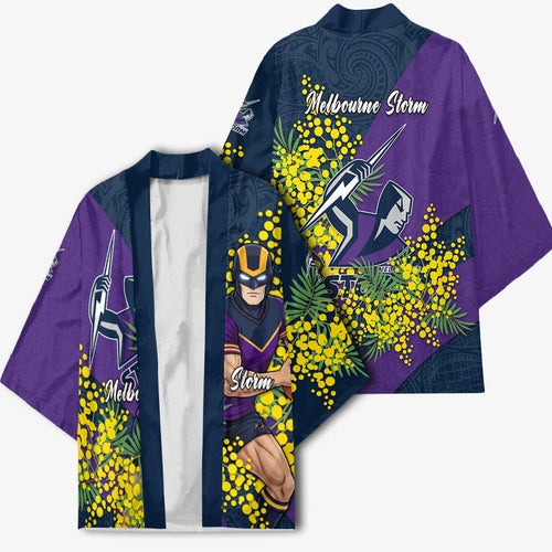 Melbourne Storm Kimono Golden Wattle Floral Polynesian - Australian Flower - Rugby Mascot