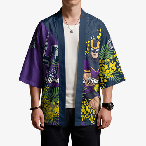 Melbourne Storm Kimono Golden Wattle Floral Polynesian - Australian Flower - Rugby Mascot