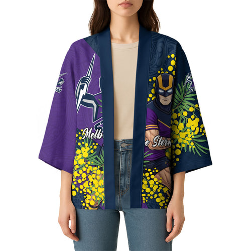 Melbourne Storm Kimono Golden Wattle Floral Polynesian - Australian Flower - Rugby Mascot