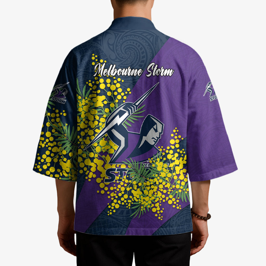 Melbourne Storm Kimono Golden Wattle Floral Polynesian - Australian Flower - Rugby Mascot