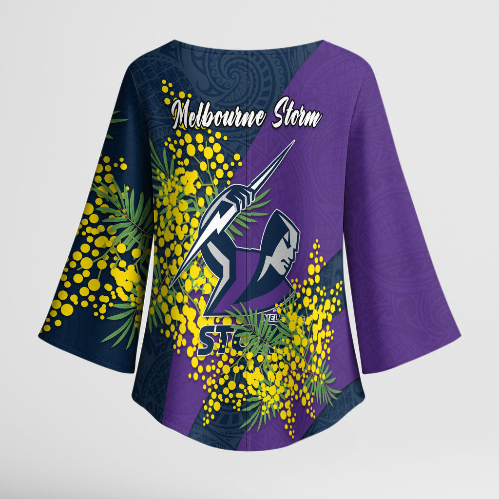 Melbourne Storm Kimono Sleeve Blouse Golden Wattle Floral Polynesian - Australian Flower - Rugby Mascot