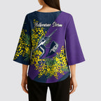 Melbourne Storm Kimono Sleeve Blouse Golden Wattle Floral Polynesian - Australian Flower - Rugby Mascot